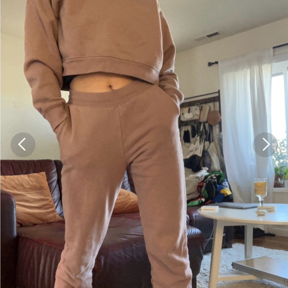 Girlfriend Collective matching 50/50 Taro sweater